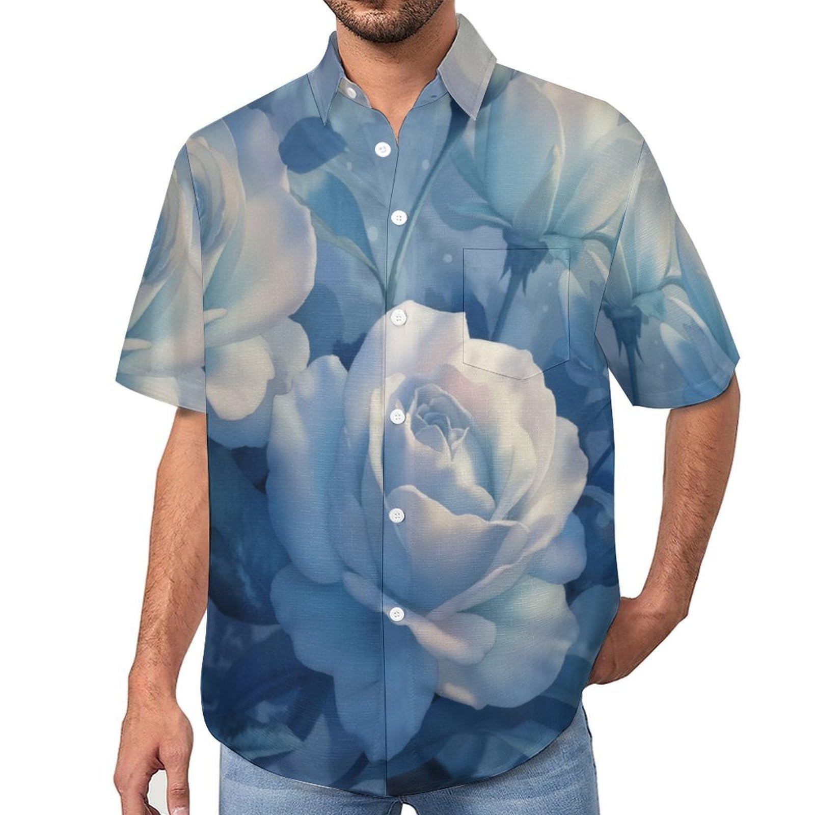 Camisa de hombre con estampado 3D rosa acuarela manga corta regular 8