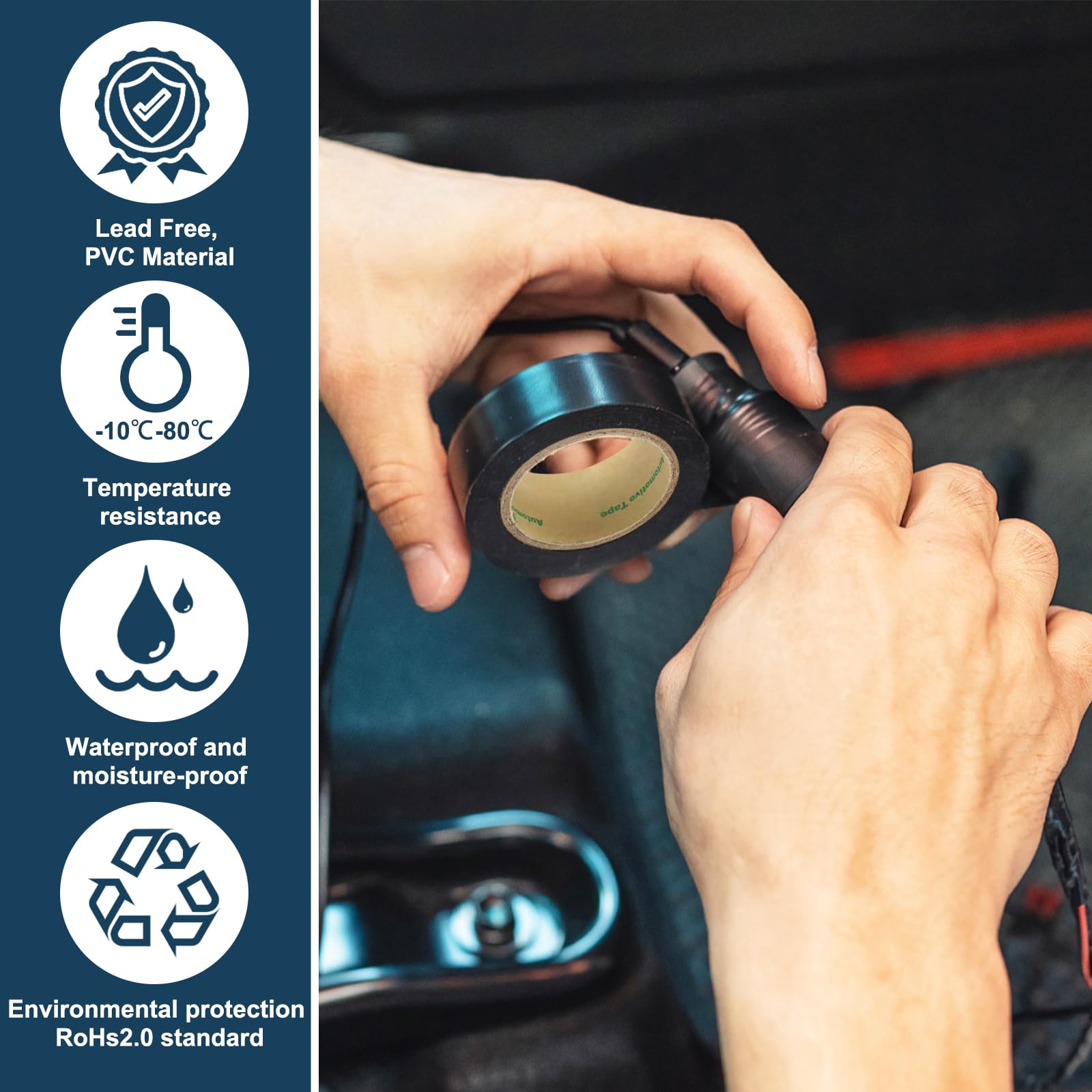 6 Rotoli Nastro Isolante per Auto, 25mmx 20m, in PVC, Alte Temperature | Nastro in Tessuto, Nastro Isolante Elettricista, Avvolgimento Isolamento, per Cavi Media Tensione, Moto, Automobile e Casa