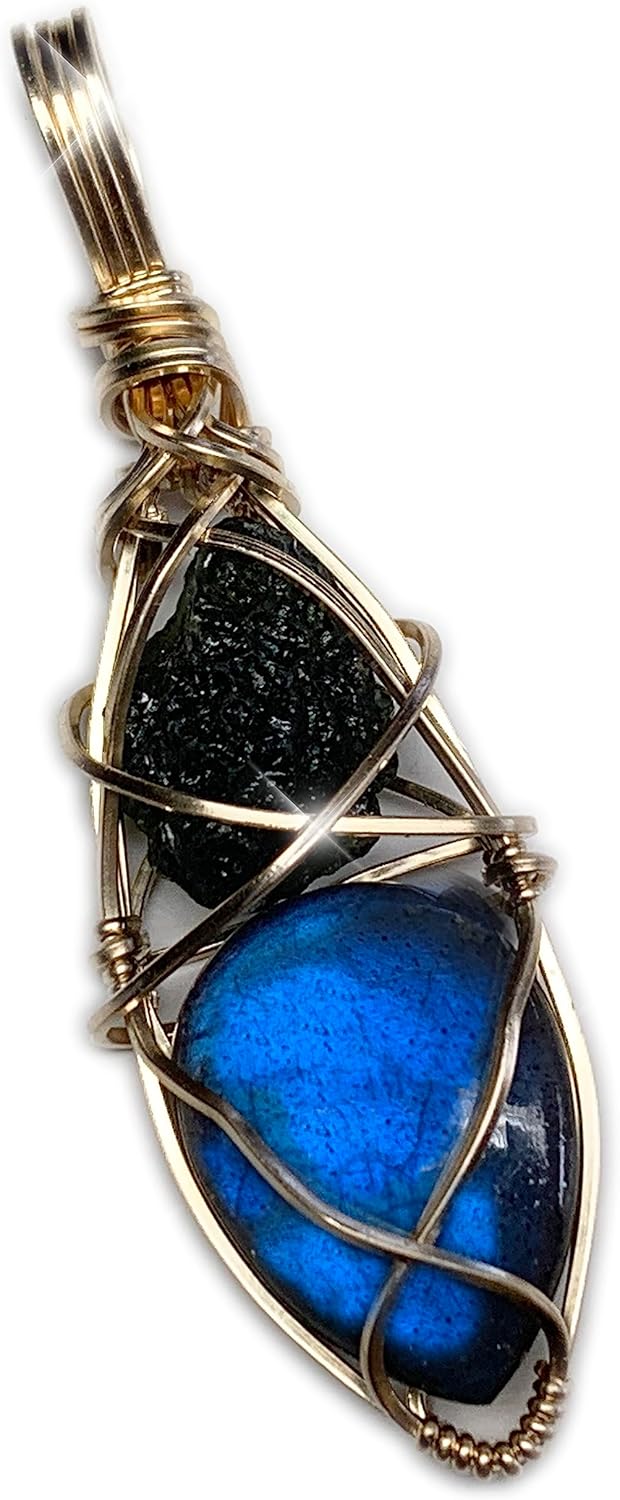 Genuine Moldavite Labradorite Pendant Necklace - 14K Gold Filled
