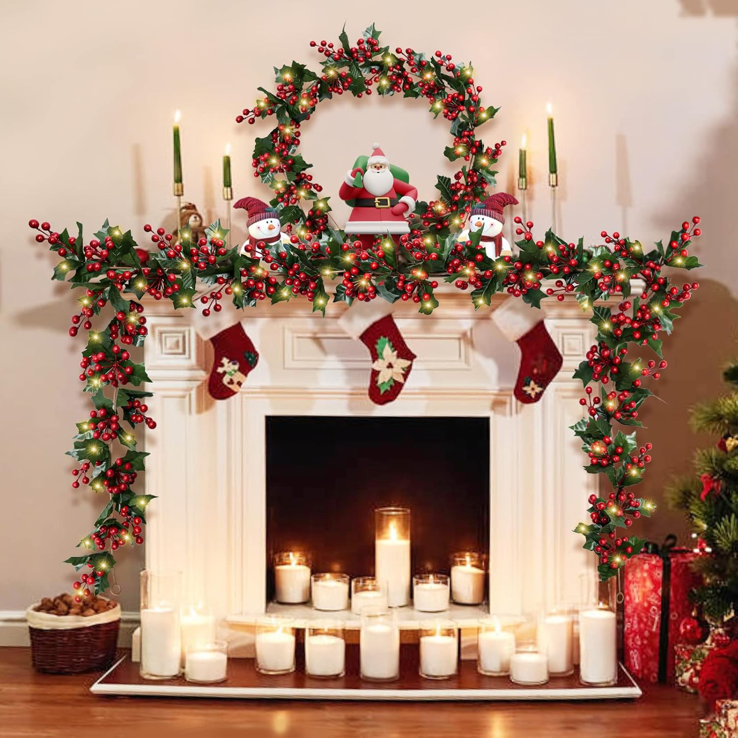 Guirlande De Sapin Artificielle 10 Mètres - Vert Avec Pointes Blanches - Décoration Noël Réaliste Pour Intérieur/extérieur