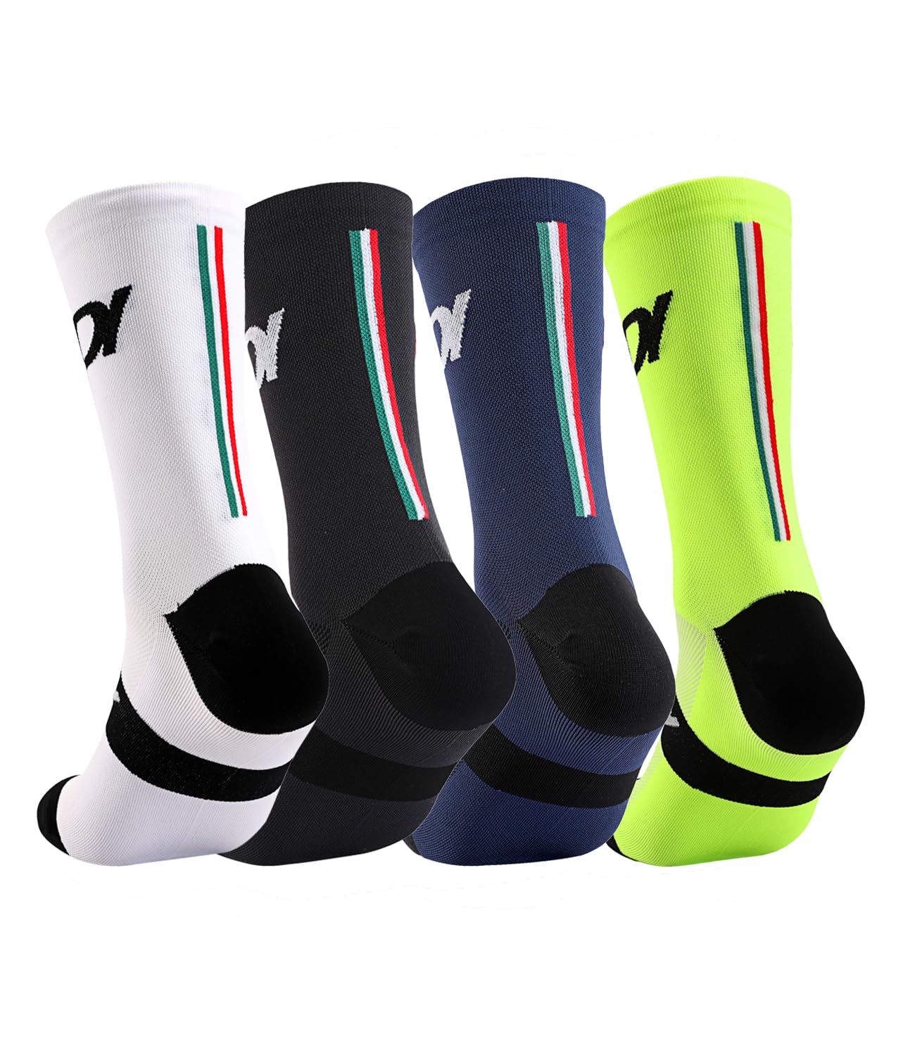 Calzini sportivi, confezione da 4 paia, multicolore (verde, rosso, nero, rosa), traspiranti, per ciclismo e corsa