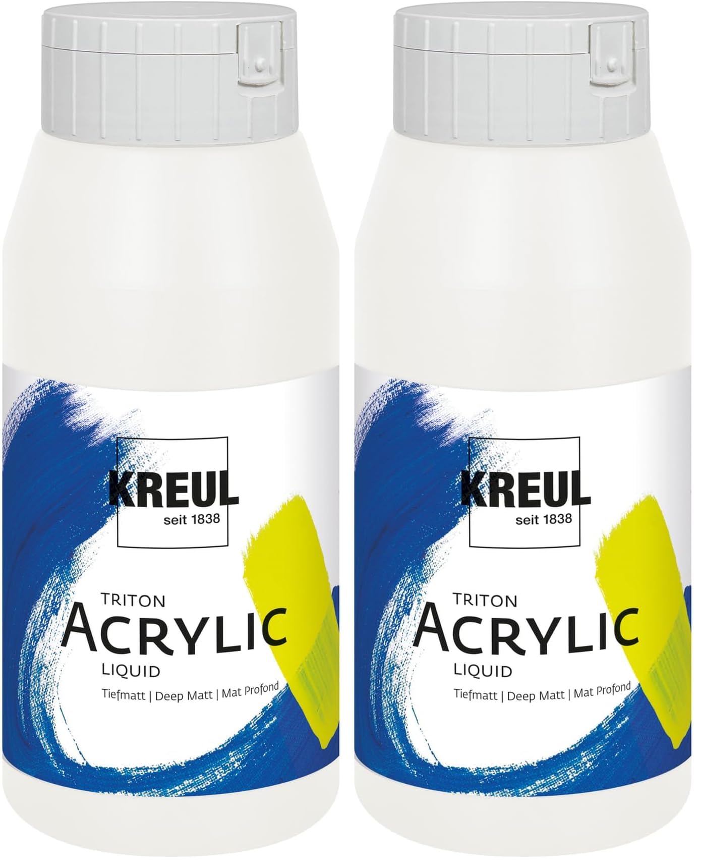 Kreul 17075 - Triton Acrylic Liquid Titanweiß 750 ml, Hochwertige Künstler-Acrylfarbe in Studienqualität mit leicht fließendem Charakter, tiefmatt auftrocknend (Packung mit 2)