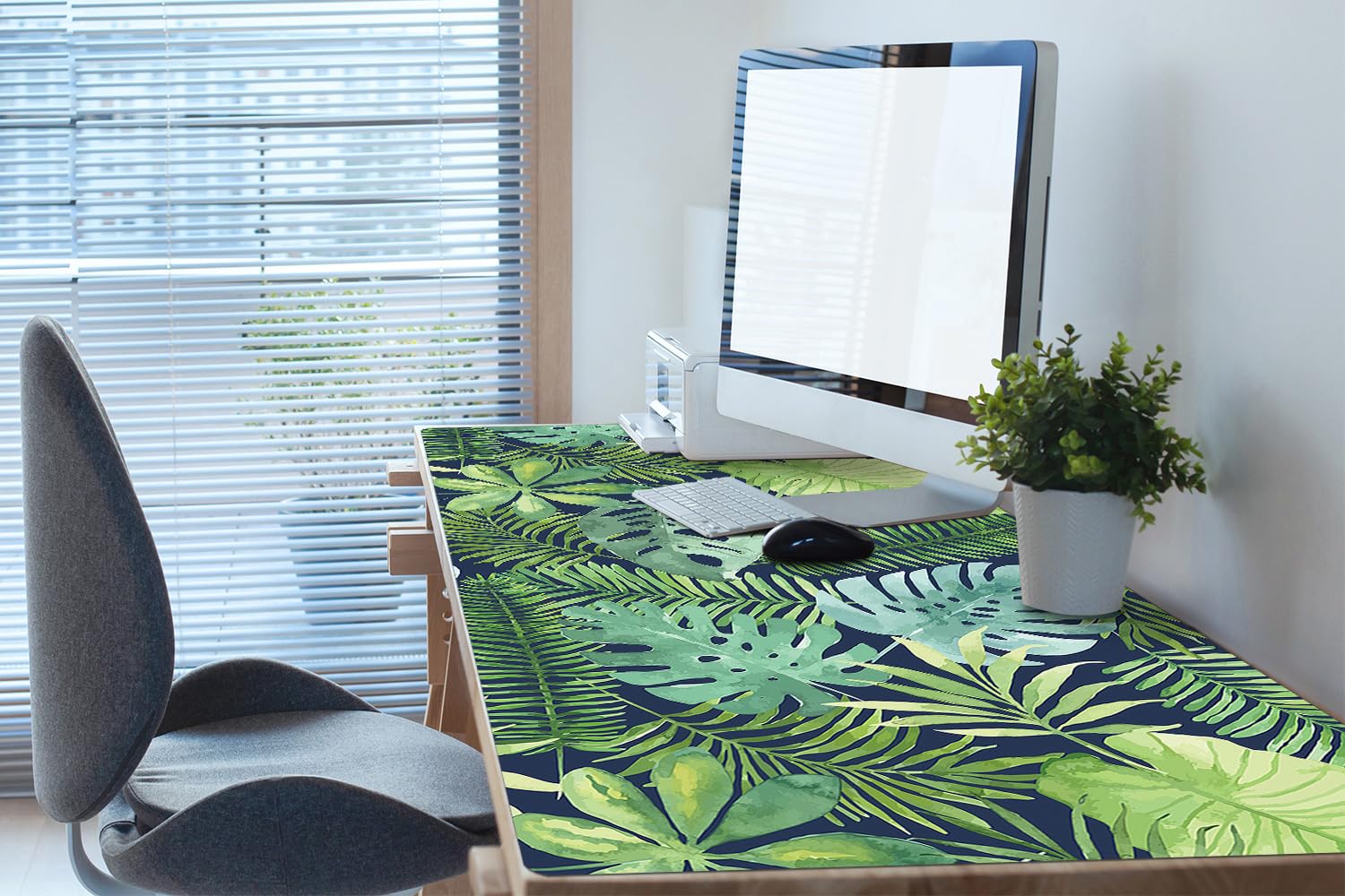 Sottomano da Scrivania 120x60 cm Superficie Protettiva per Ufficio e Casa in Vinile PVC Facile da Pulire Impermeabile Antiscivolo Protezione e Decorazione - Foglie esotiche