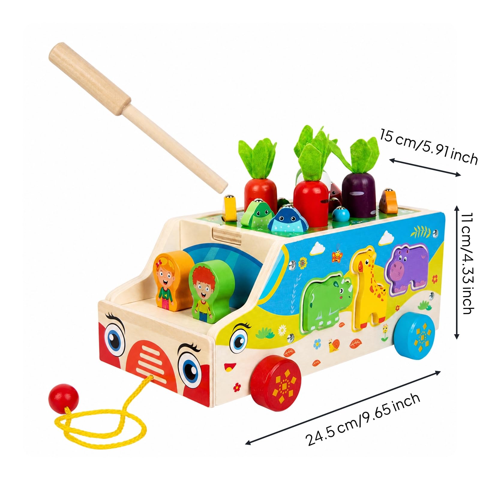 Carrito Actividas Remolque Multifuncional Carrito con Juego Pesca y Verduras Colorido Juguete Educativo para Casa