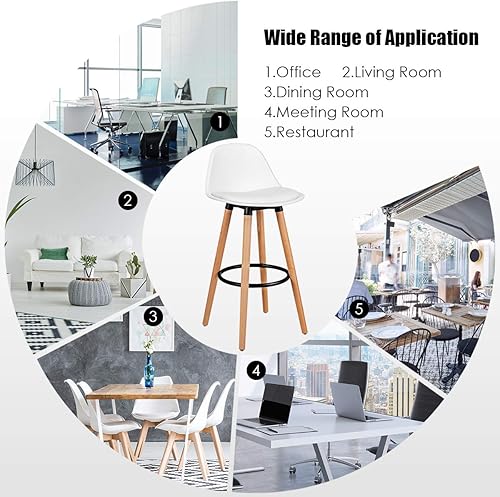 Miniatura 9 de COSTWAY Juego de 4 taburetes de bar, moderno taburete de cocina sin brazos con asiento de piel sintética suave, taburete de altura de bar con