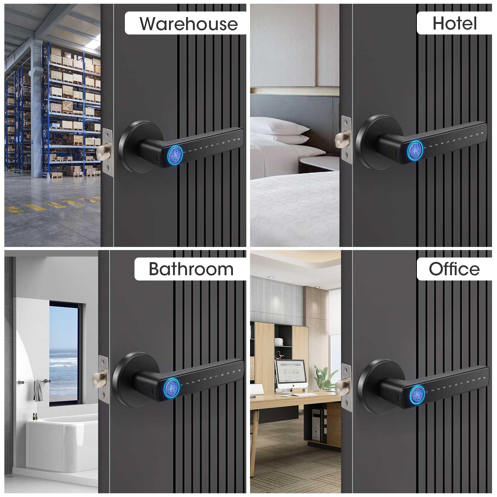 6 En 1 Cerradura Inteligente para Puerta De 3-5.5 cm De Grosor, Cerradura Electrónica Biométrica de Huellas Dactilares Inteligente para El Hogar Tuya App, Apartamento, Oficina (negro)