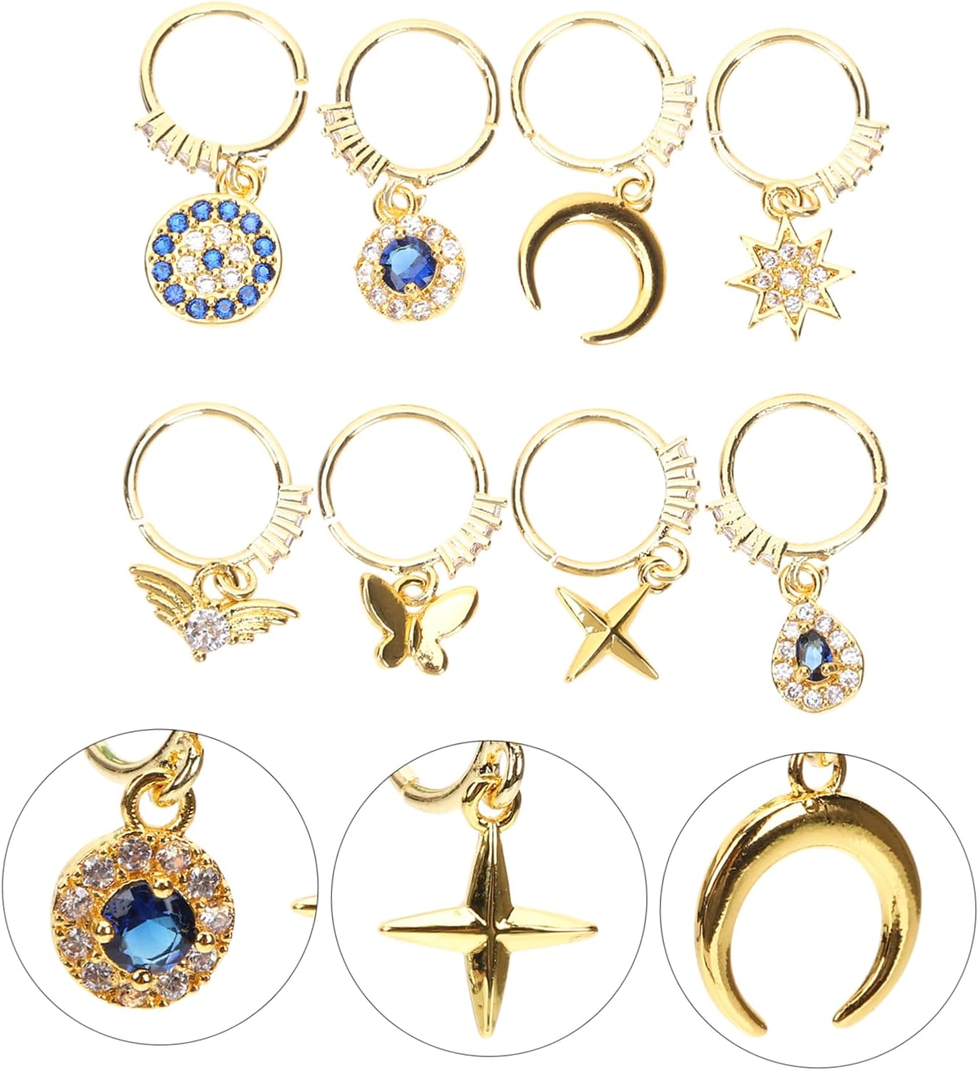 CALLARON 8pcs Non Piercing Nose Rings Alloy Hoops Nose Cartilage Earrings for Women Men Versatile for Parties Daily Wear Special Occasions