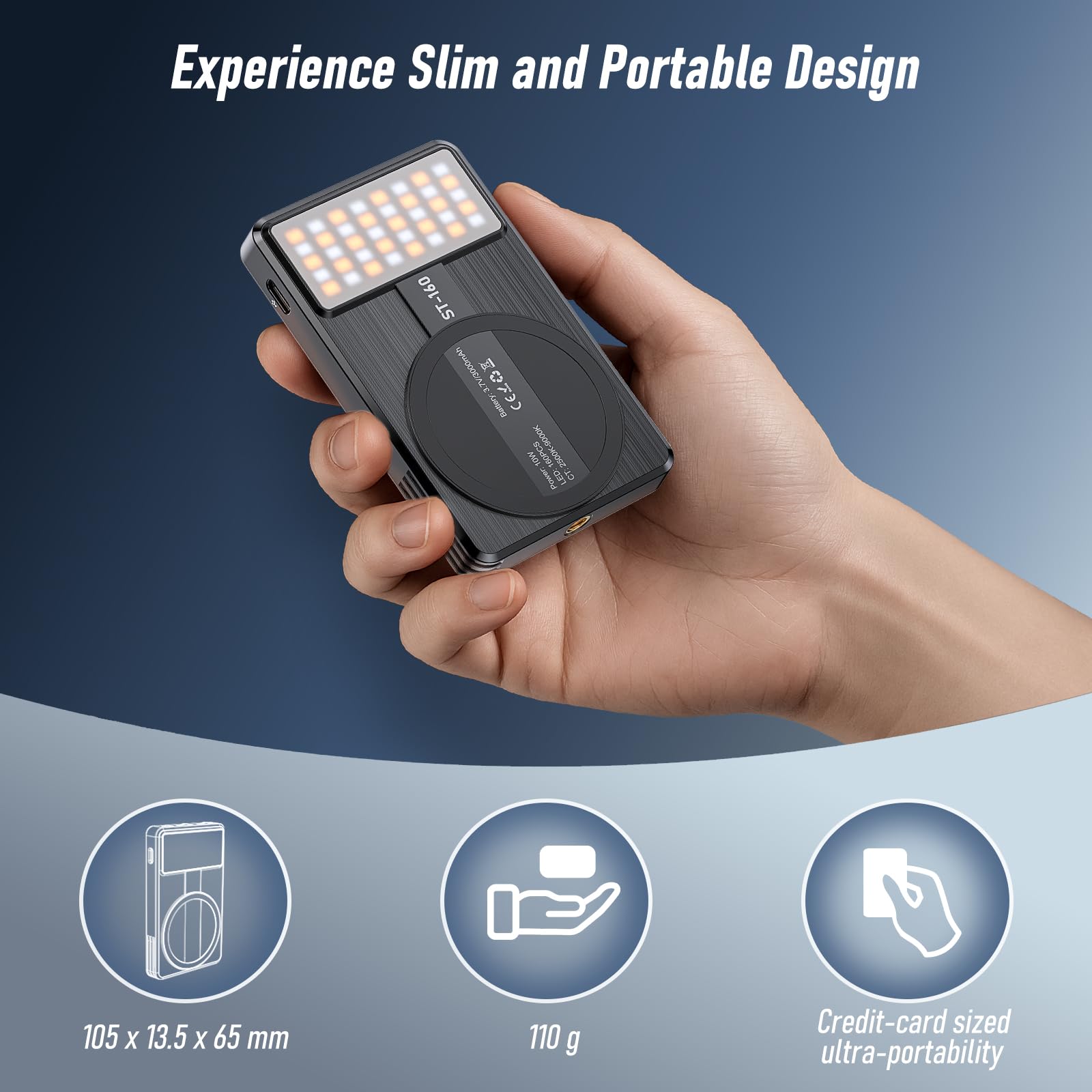 Luce magnetica per selfie 160 LED, luce per cellulare compatibile con MagSafe & Android, 2500-9000 K, dimmerabile, influencer, portatile, luce video professionale per vlog, trucco, TikTok, fotografia