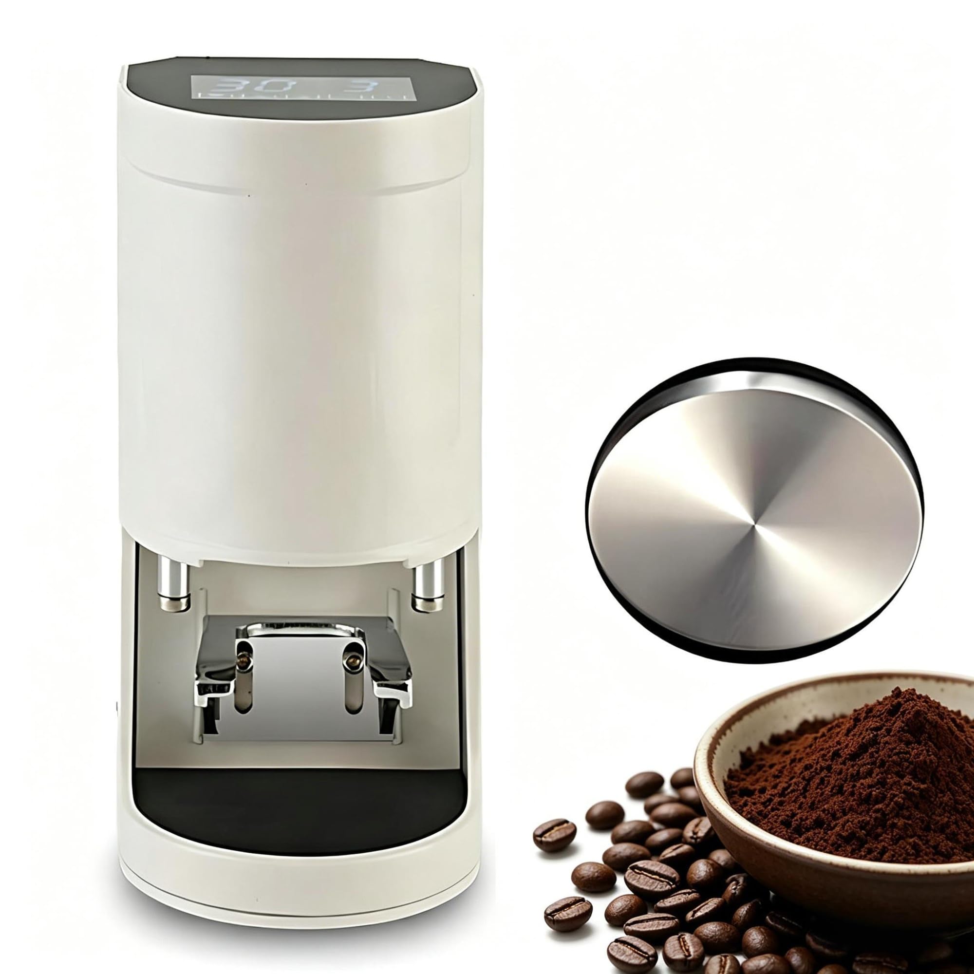 Elektryczny ubijak do espresso 58 mm Automatyczny ekspres do kawy z regulowanym ciśnieniem 5–30 kg Regulowany czas ubijania od 1 do 3(White,Plainweave)