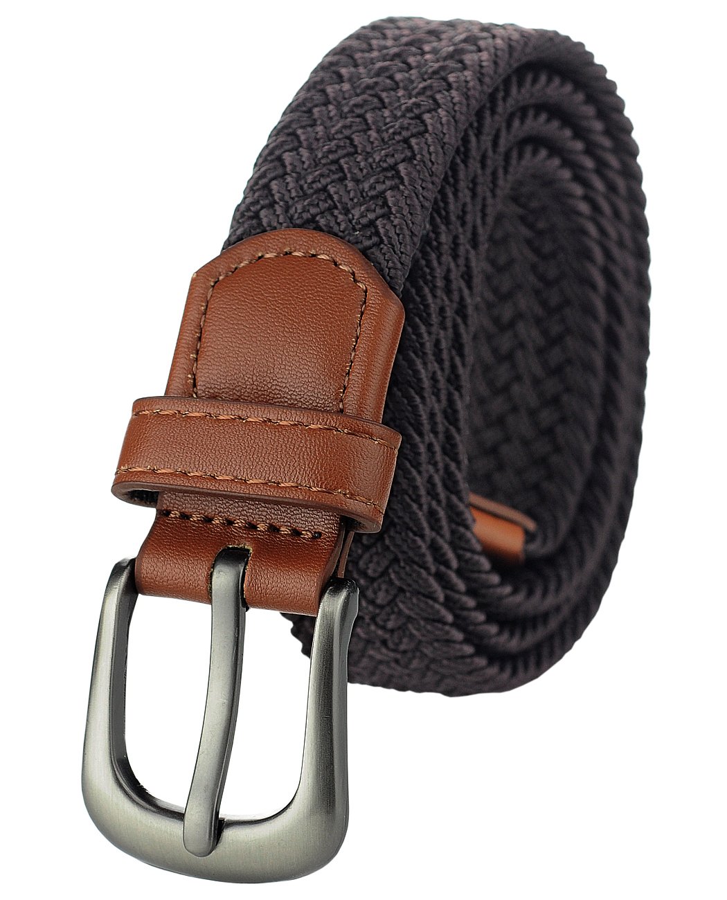 Eurosport Boys' Kids' Casual Braided Woven Elastic Stretch Belt, Brown, Large