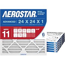 Aerostar 24x24x1 MERV 11 Air Filter, 6 Count, ACTUAL SIZE 23.50 x 23.50 x 0.75 HVAC, Air Conditioning & Furnace Filter for Dust, Pet Dander, Smoke & Allergies MPR 1200 / FPR 7, Made in USA