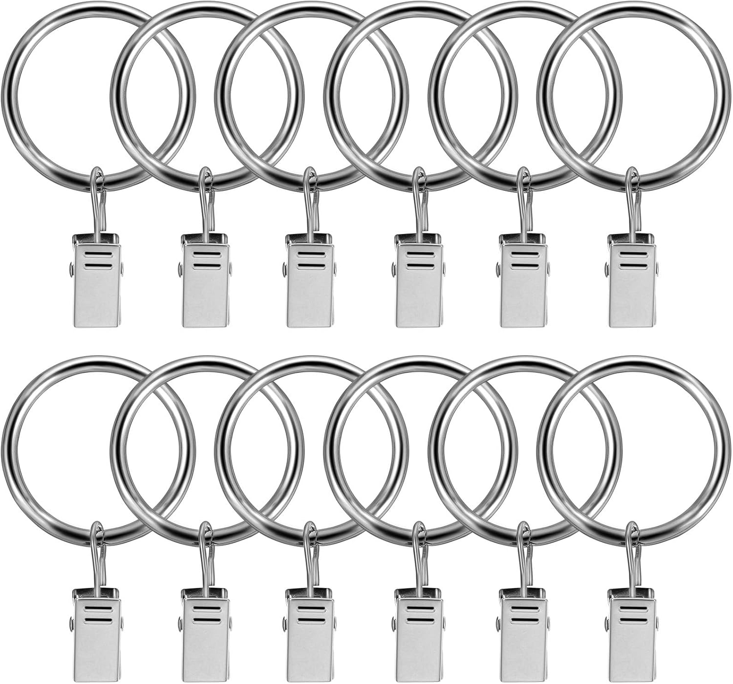 40 Pcs Metal Curtain Rings with Clips Iron Curtain Clips 3.5mm Wire Diameter × 32mm Inner Diameter White Nickel Finish Suitable for Drapery in Home Décor