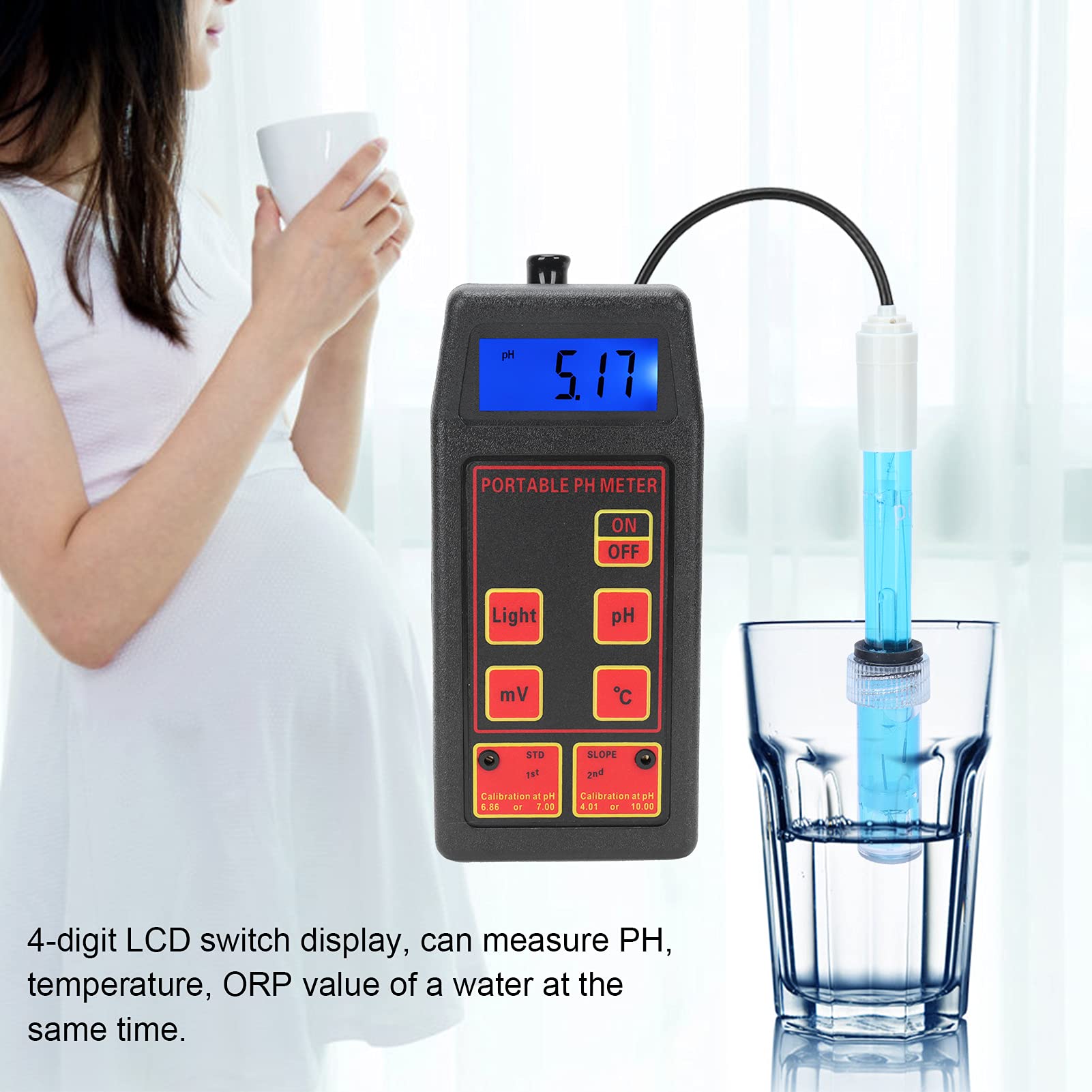 Tester di qualità dell'acqua 3 in 1 Rilevatore di misuratore di temperatura PH ORP multifunzionale Display LCD digitale portatile ad alta precisione per laboratorio di piscine