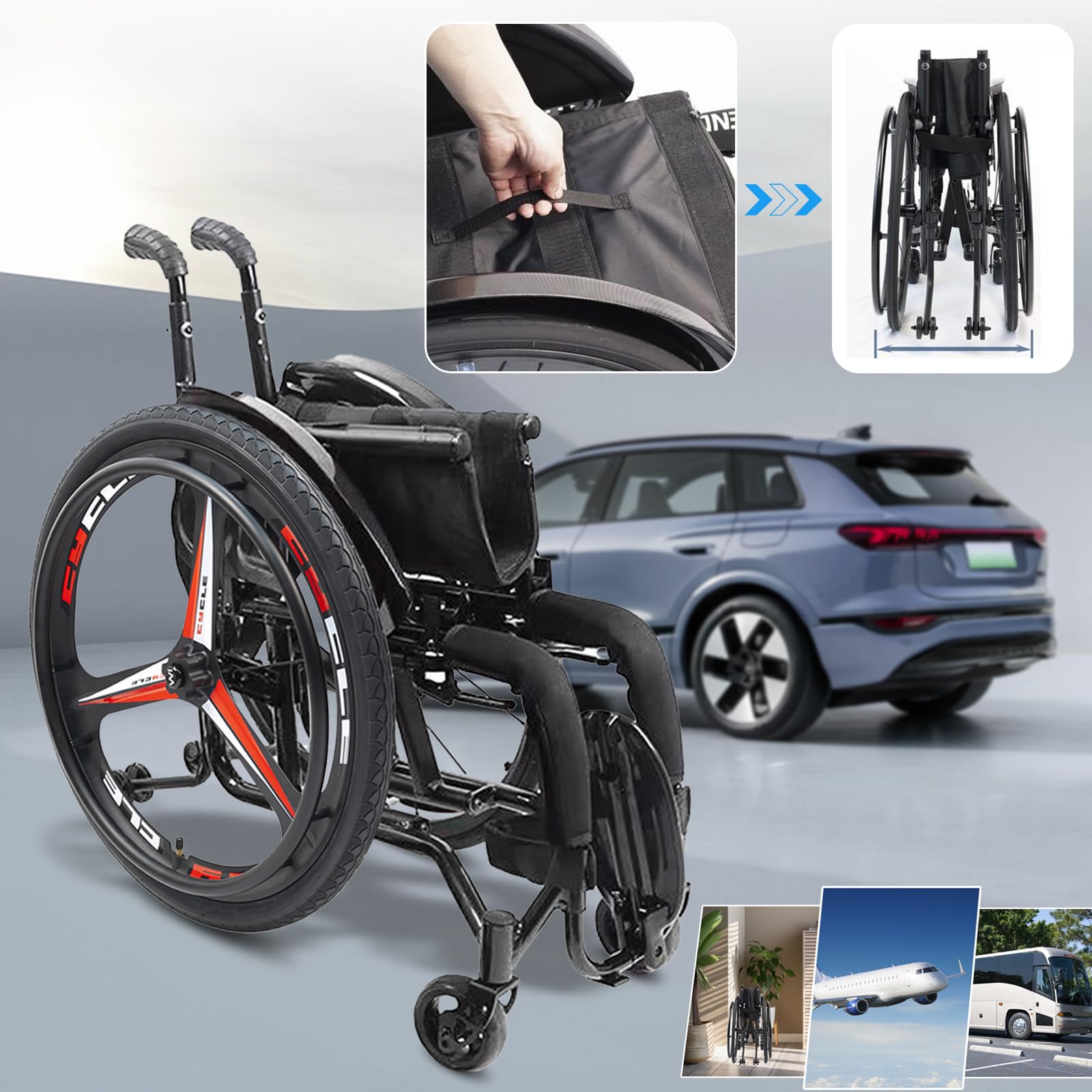Silla de Ruedas Deportiva Manual Plegable,Ultraligera de Aleación de Aluminio,Sillas De Ruedas Autopropulsadas,Ruedas extracción con un botón,Silla de ruedas de tránsito(Seat width 38cm/15in,A)