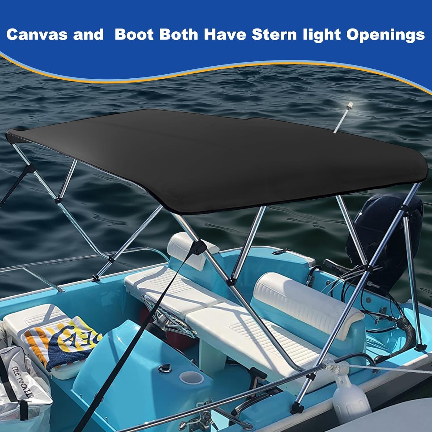 4 Bow Bimini Top Replacement Canvas for Boat,900D Heavy Duty Waterproof Marine Sun Shade Canopy,Easy Install with Zipper Sleeves,Light Hole & Storage Boot,8'L 91"-96" W Jet Black(No Frame)