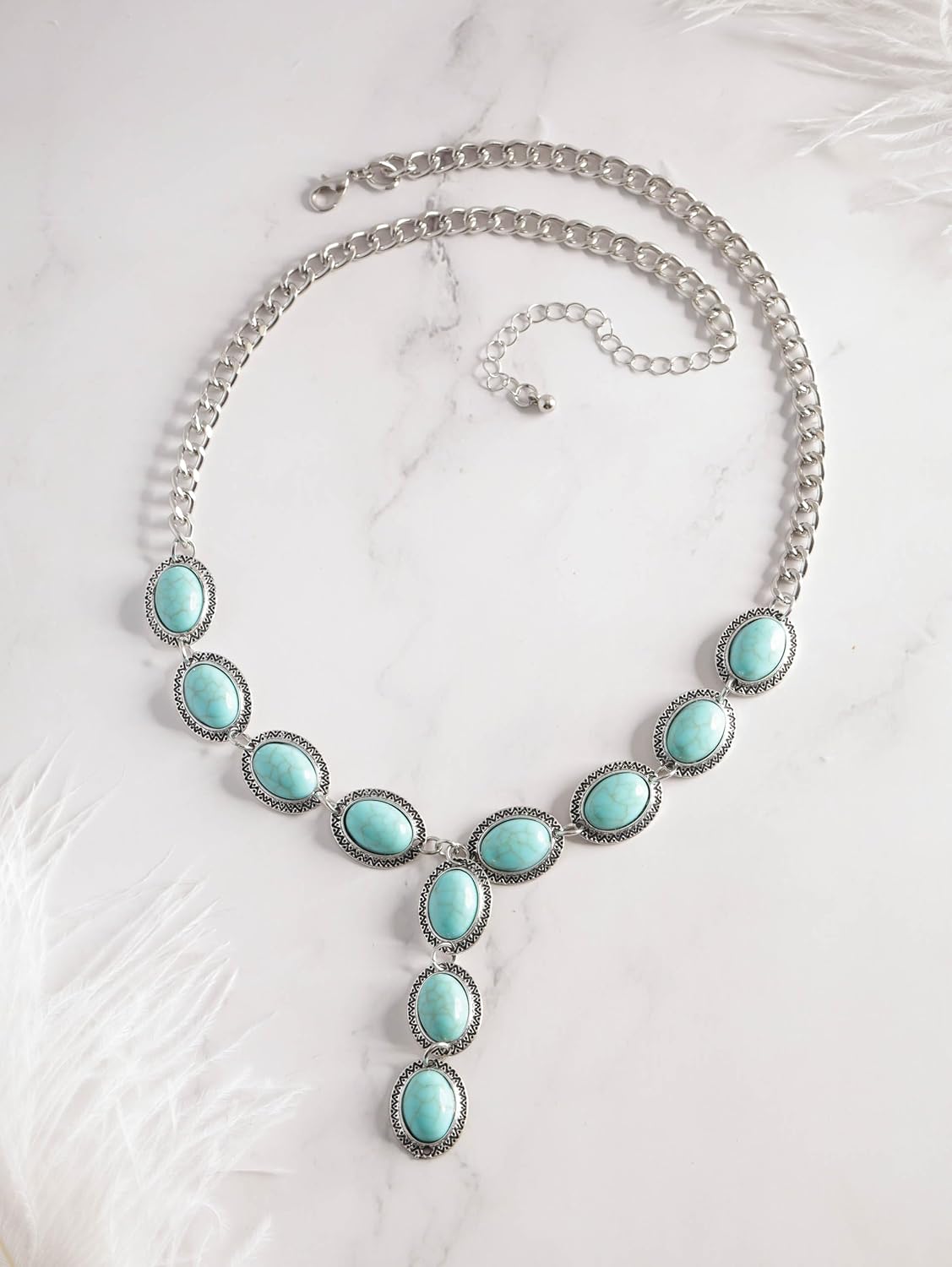 MINACHI Bohemian Created Turquoise Necklace, Silver Plated Chain Created Turquoise Y Necklace, Boho Jewelry Gift for Women - Image 4