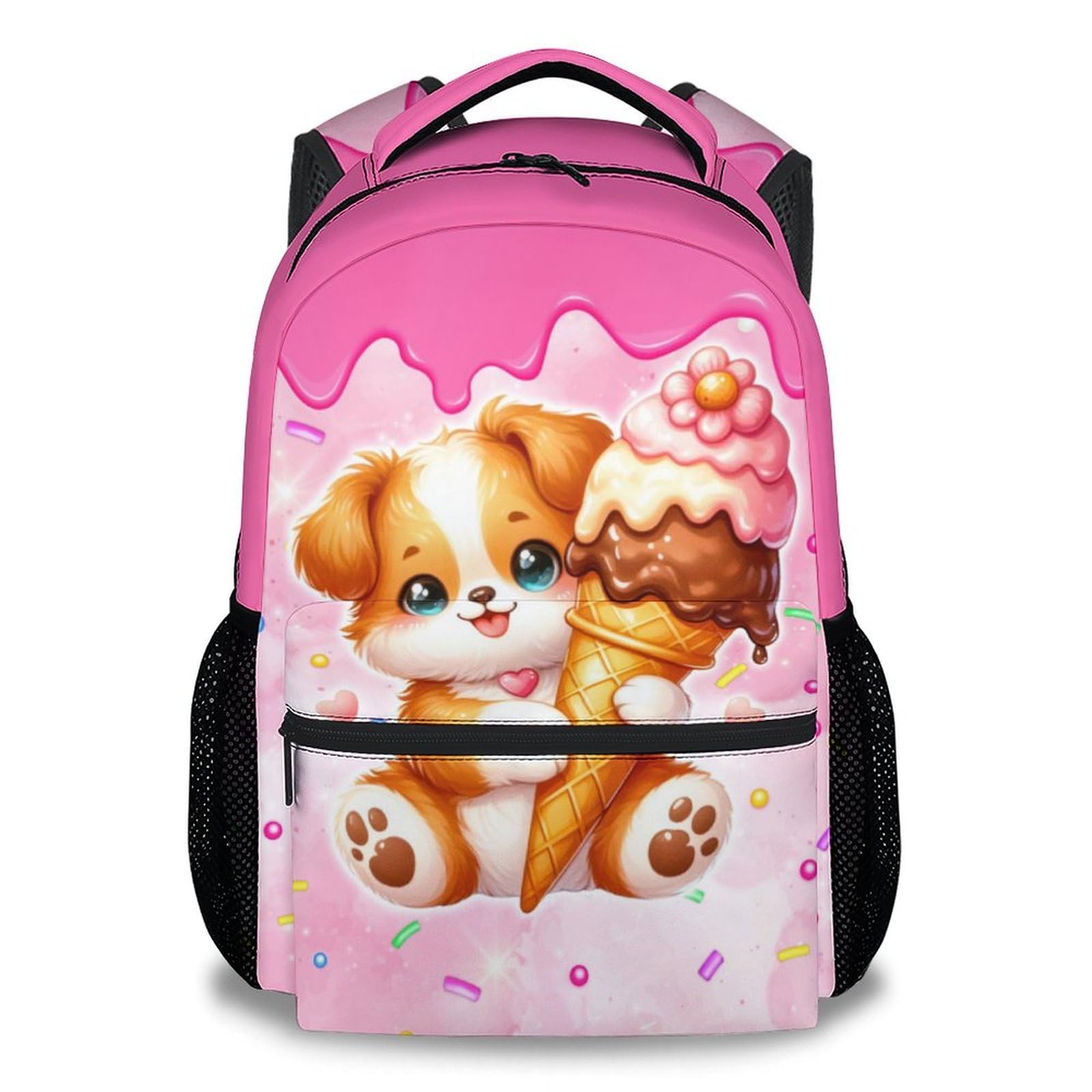 PUREGIFTS School Backpack for Girls 8-10 - 17 Inch Large Capacity Dog Backpacks - Toddler Pink Lightweight Bookbag for Preschool