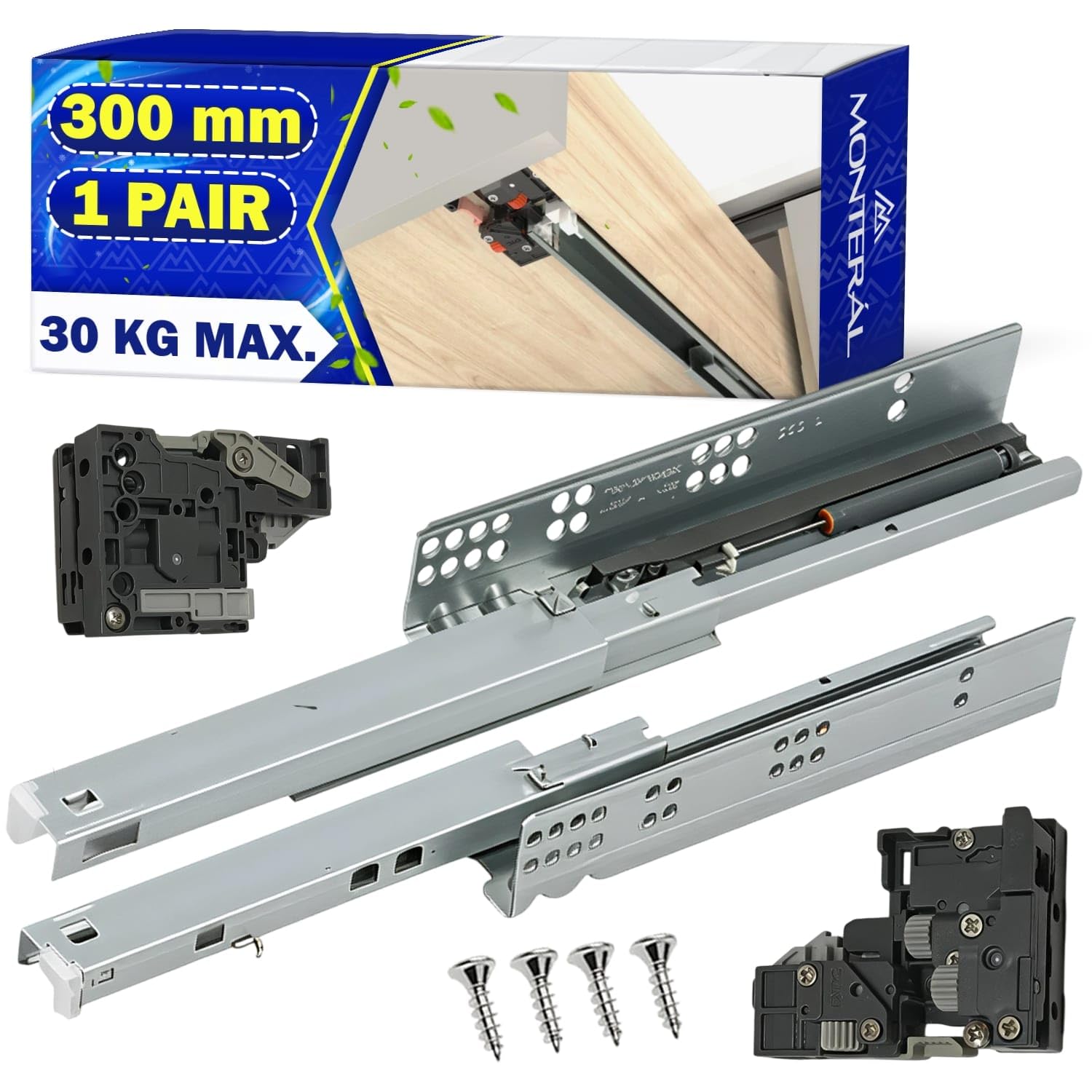 1 Pair Telescopic Drawer Runners 300 mm with Full Extension of 274 mm