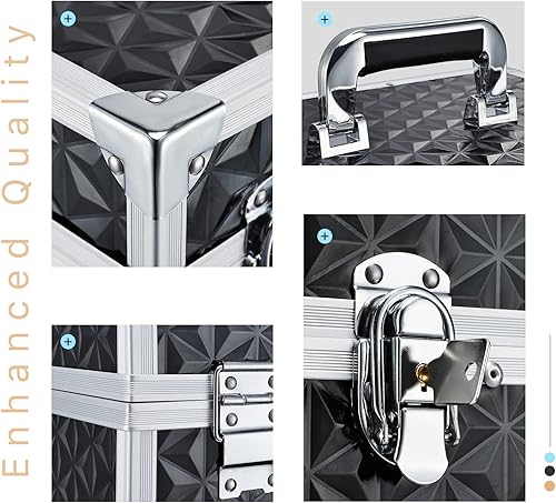 Miniatura 5 de FRENESSA Estuche de maquillaje profesional rodante de aluminio con ruedas para artistas, organizador de cosméticos de viaje con cajones deslizantes