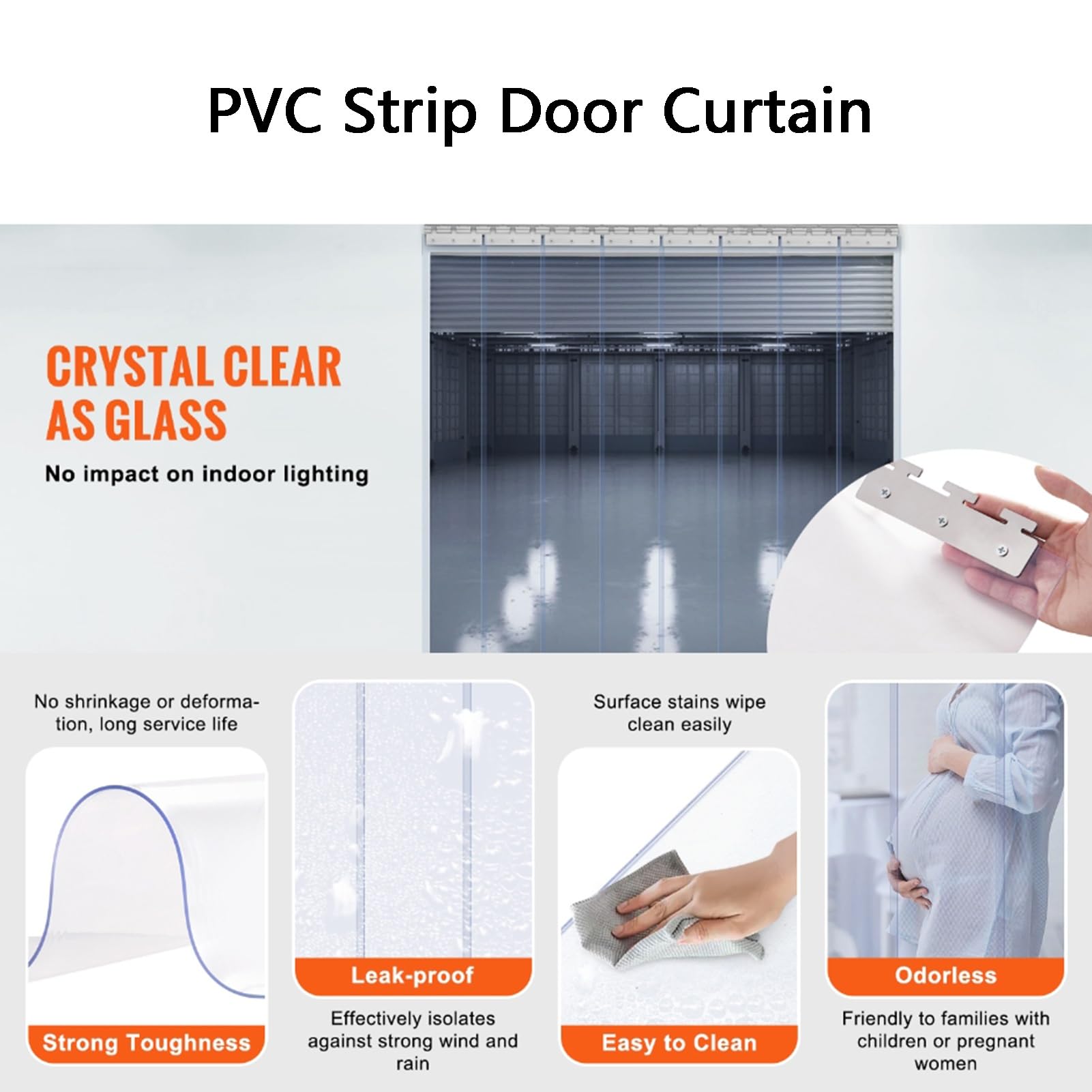 Rideau à Lanières en PVC, Rideau de Porte Isolant, Transparent, 75x200cm/29.53x78.74in, Pour Congélateurs Mobiles, Glacières, Entrepôt, Garage, Portail