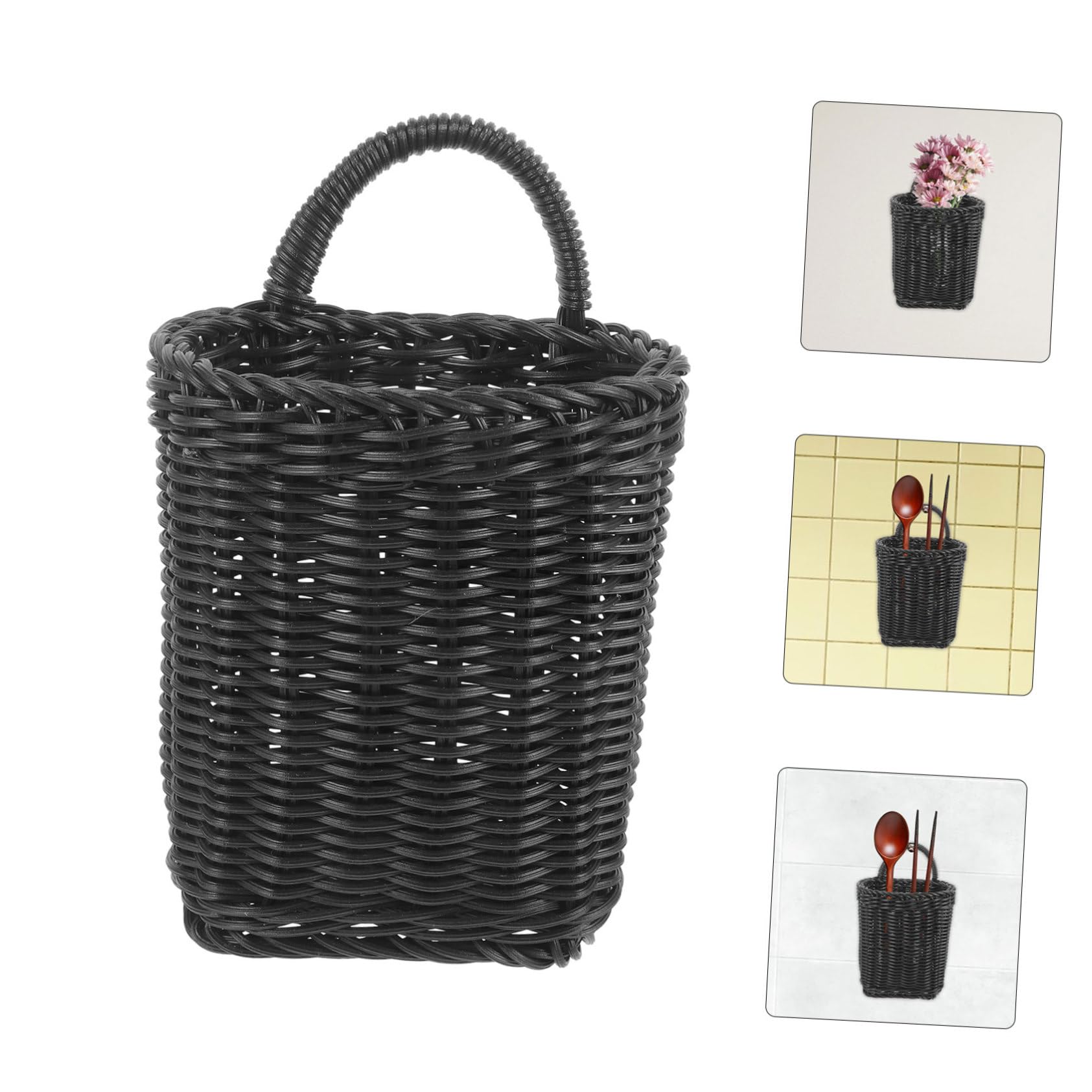 SOESFOUFU Woven Wall Hanging Basket with Handle Imitation Rattan Storage for Kitchen and Bathroom Multi-purpose Wall Organizer for Flowers Vegetables and Home
