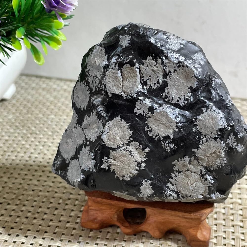 1 pièce 810-900 g de Pierres précieuses brutes d'obsidienne Flocon de Neige en Vrac, Grandes quantités de Cristaux d'obsidienne