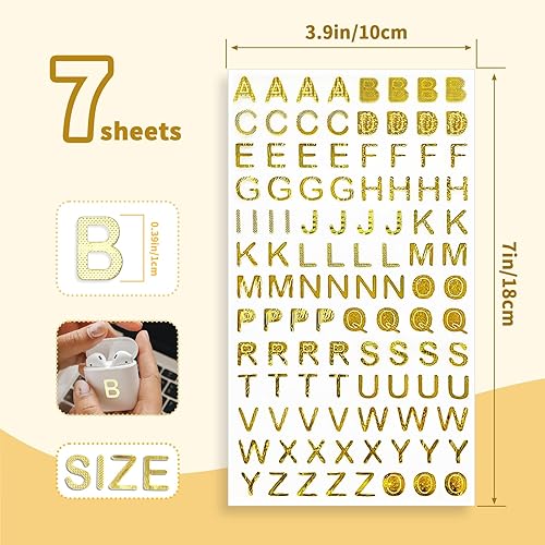 Miniatura 2 de 7 hojas de calcomanías de letras doradas, autoadhesivas del alfabeto de 1 pulgada, calcomanías de graduación para manualidades, álbumes de recortes,
