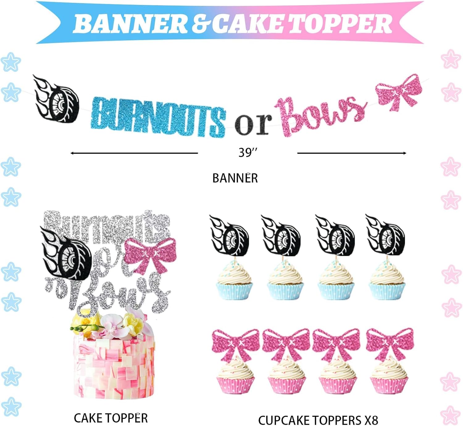 Hombae Burnouts or Bows Gender Reveal Decorations Kit - 171 Pcs Boy or Girl Gender Reveal Party Supplies with Backdrop, Balloons & Confetti for Baby Shower