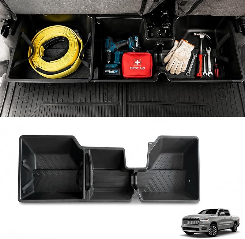 Organizador de armazenamento sob o banco para Dodge Ram 1500 Crew Cab 2019–2026 com compartimento original