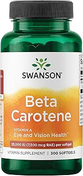 Swanson Beta-Carotene Vitamin A 25,000 IU Eye and Skin Health Supplement for Adults Seeking Vision and Immune Support - 7,500 mcg 300 Softgels