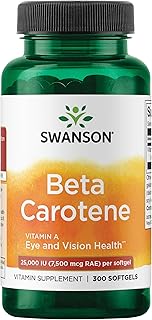 Beta-Carotene Vitamin A 25,000 IU Eye and Skin Health Supplement for Adults Seeking Vision and Immune Support - 7,500 mcg (300 Softgels)