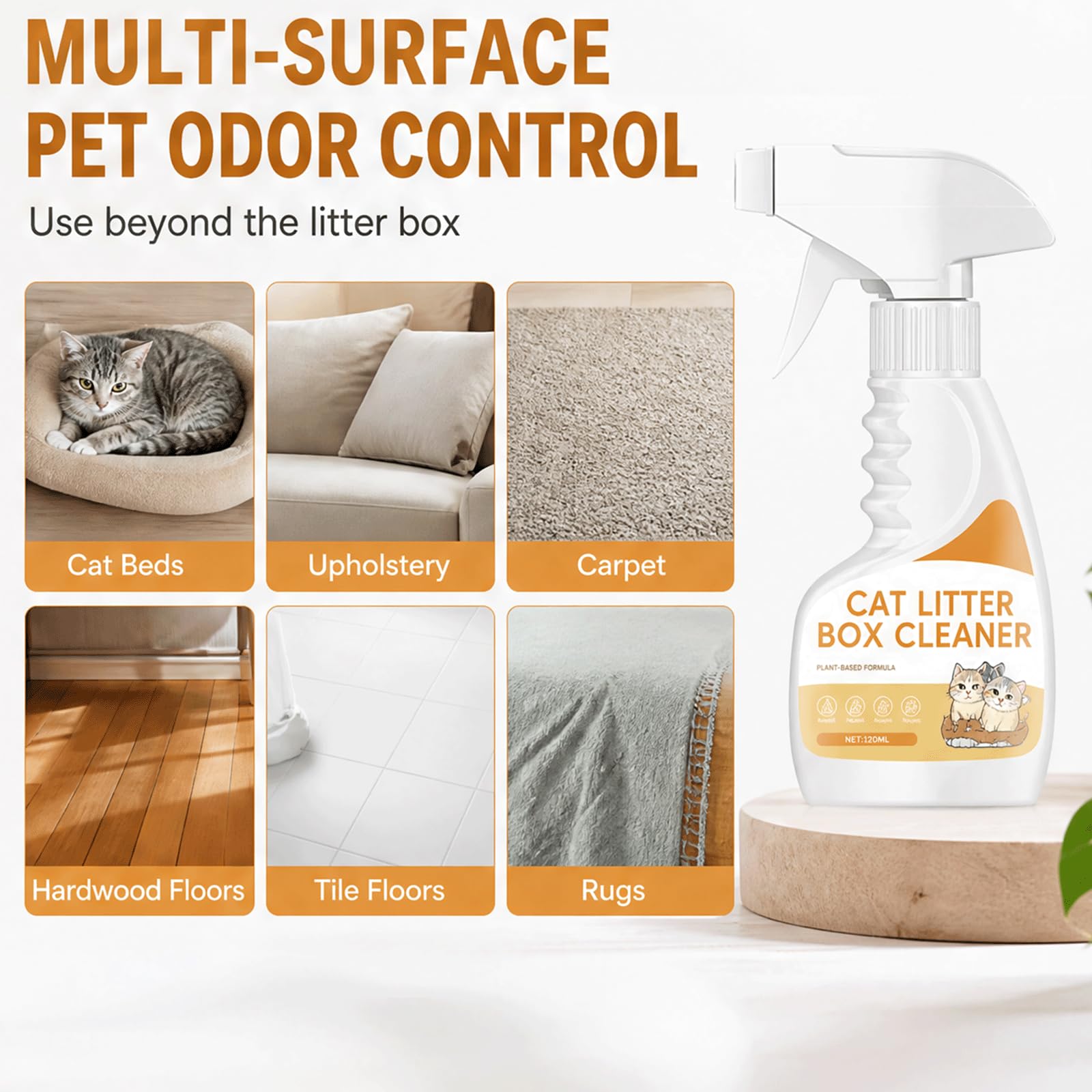 Katzentoiletten-Desodorierungsspray, Katzenstreu-Geruchsentferner auf Pflanzenbasis & Katzentoilettenreiniger, Haustier-sicheres Desodorierungsmittel & Fäkalien, (5PCS)