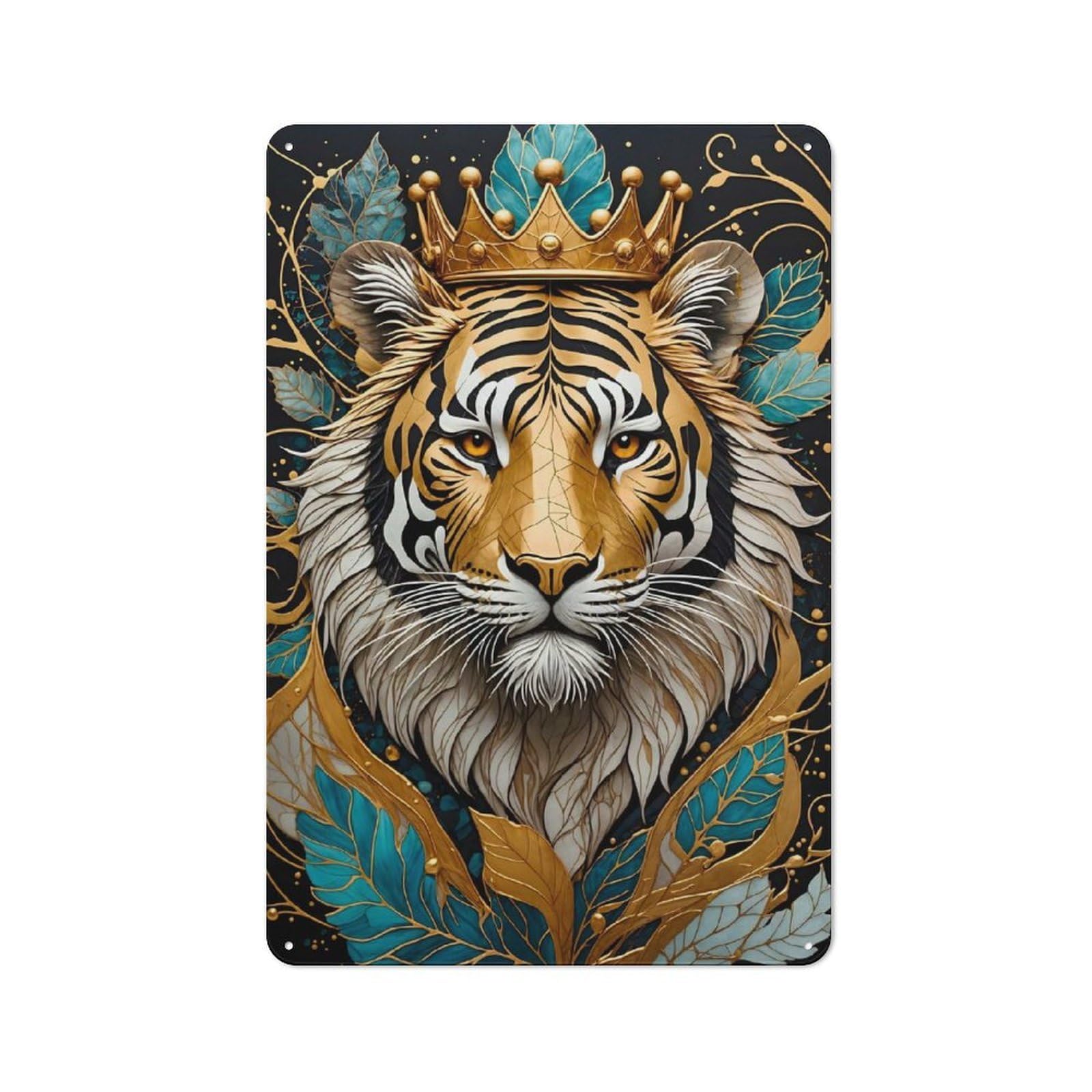Junmoney Tiger Golden Kintsugi Creative Metal Wall Decor 30X20cm, Metal Desk Wall Sign For Hobby Room, Office, Lounge Or Living Room