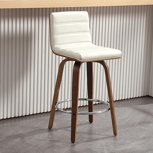 Miniatura 14 de Bekrvio Juego de 2 Taburetes de Bar Giratorios con Respaldos, Taburete de Bar Tapizado de Cuero PU de 29 Pulgadas de Altura, Respaldo en Forma de L,