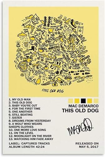 UTOYA Póster de Mac Demarco con texto en inglés "This Old Dog" (Este perro viejo), pintura decorativa en lienzo, póster para dormitorio, 12 x 18