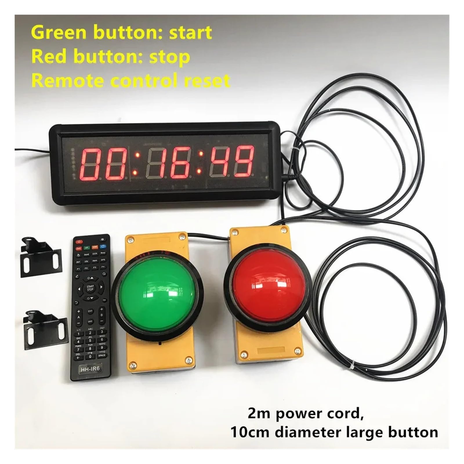 1,5 Zoll Gym Timer LED Countdown-Uhr Stoppuhr auf Null zurückgesetzt Countdown Fernbedienung Schule Rush Wettbewerb Helles Display(2pcs 10cm buttons)