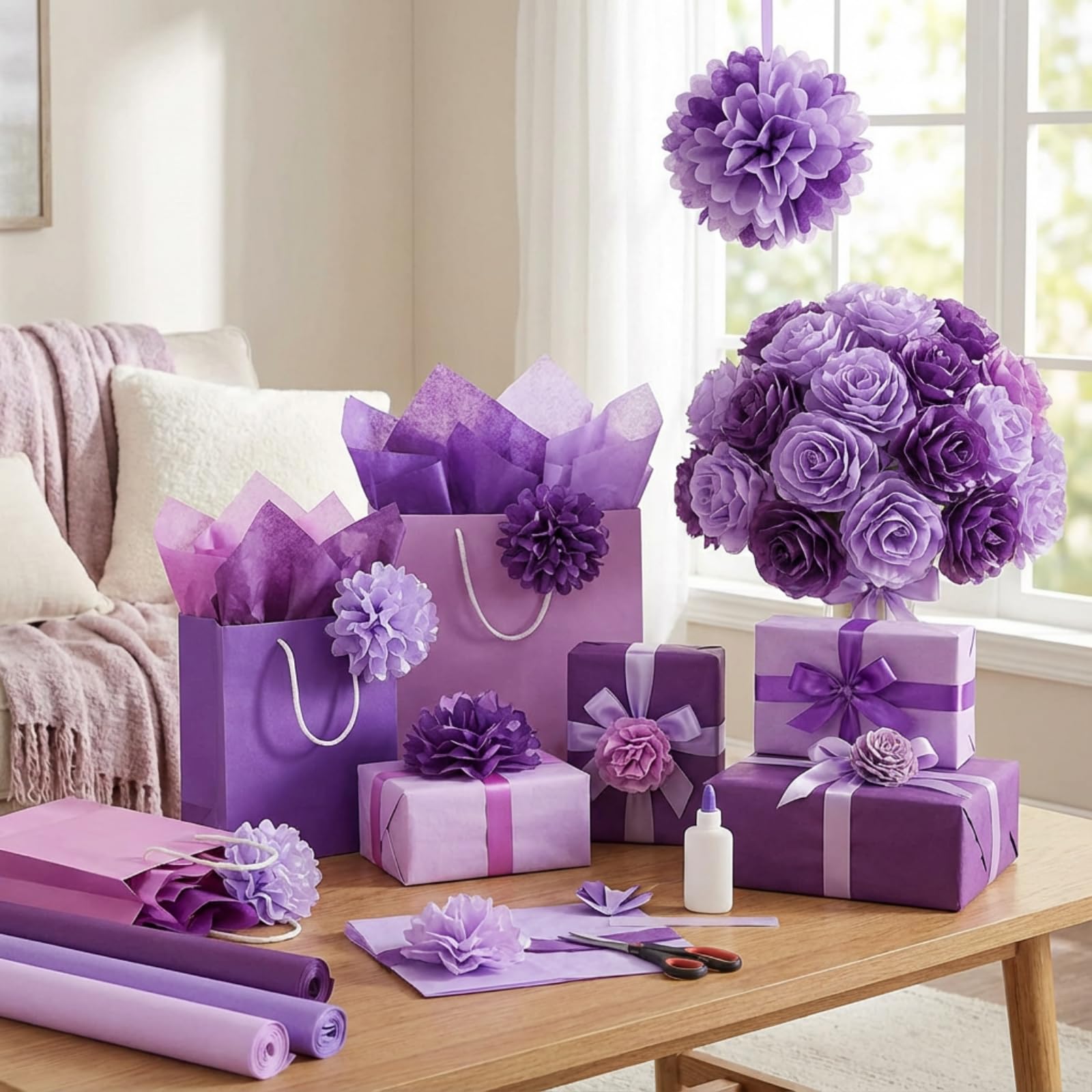 Qilery Lot de 500 feuilles de papier de soie violet dégradé pour sacs cadeaux, 38,1 x 50,8 cm, sans acide pour décoration d'Halloween, loisirs créatifs, fête amusante, emballage d'expédition