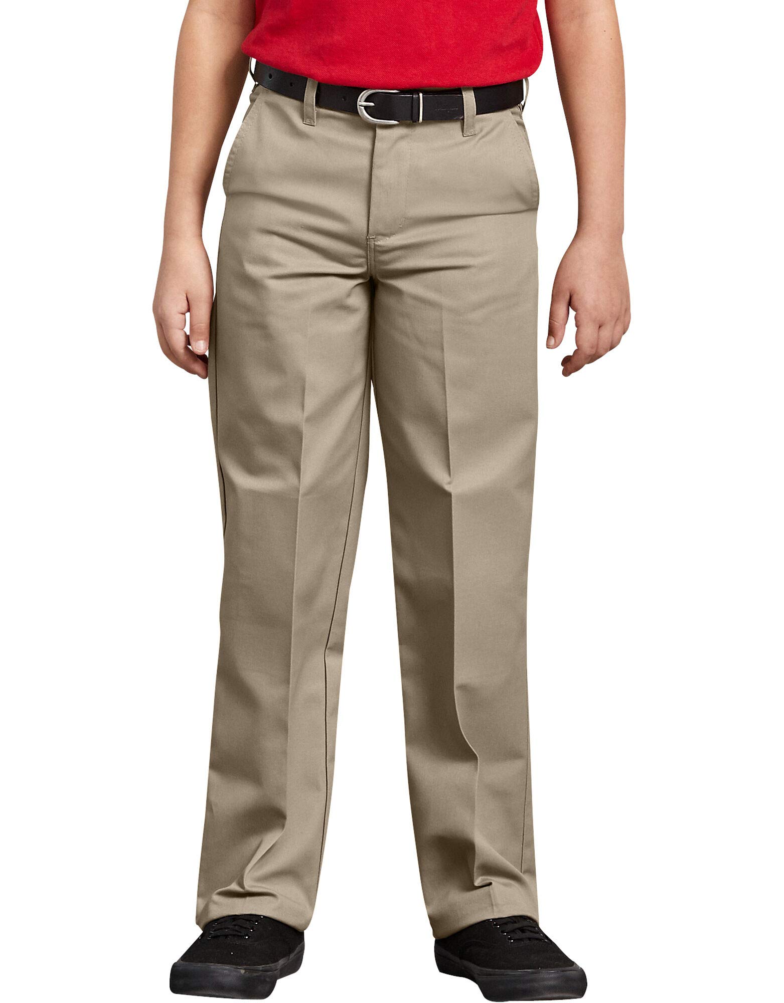 Dickies Pantalones de Vestir Flexibles para niño, con Parte Delantera Plana, Pierna Recta, Pantalones elásticos para Uniforme Escolar con Cintura Ajustable, Desert Sand V1, 10 Husky