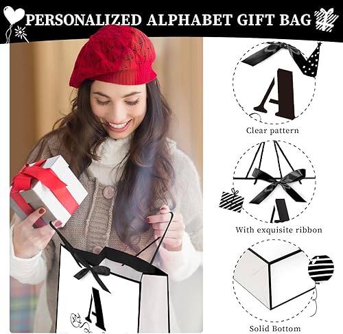 Miniatura 5 de ysmile Bolsa de regalo de letras con papel de envoltura para hombres, mujeres, niños y niñas, bolsa de papel grande de 12 pulgadas de color blanco y