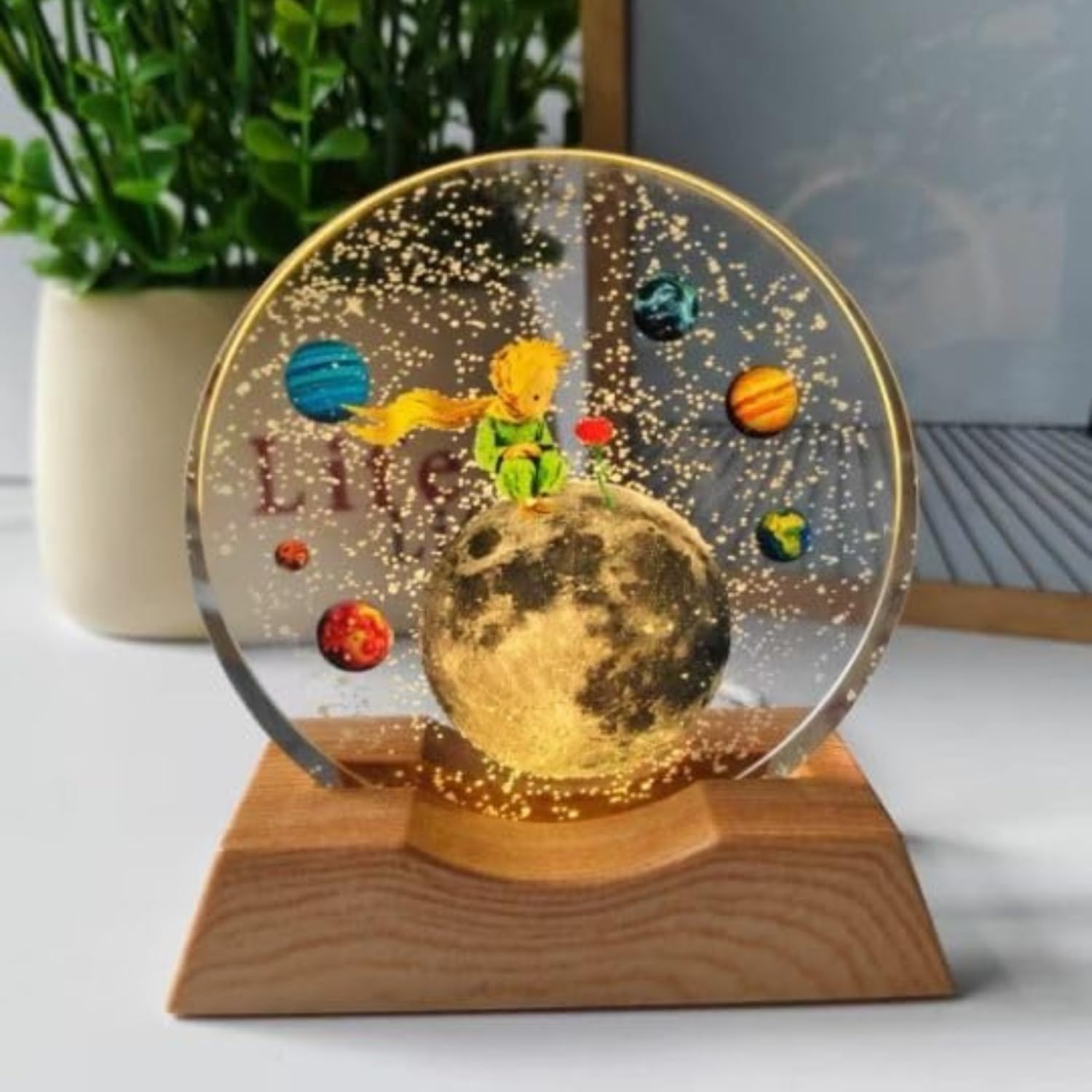 One94Store 3D Acrylic LED Night Light – Warm White & Moon and Stars Design with Durable Plastic Base, Decorative Table Lamp for Bedroom, Living Room, Kids Room, Study & Home Décor Gifting