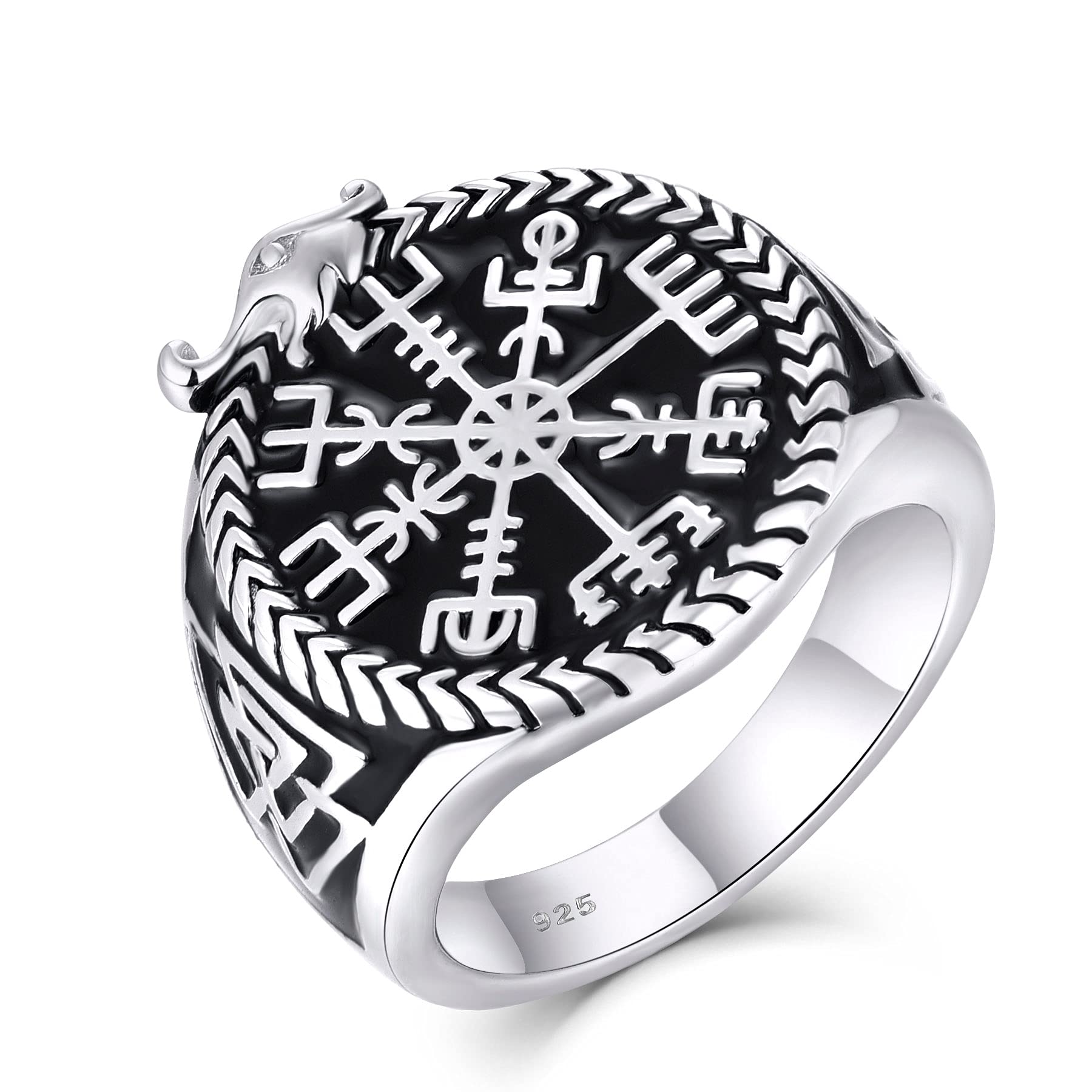 Vegvisir Signet Ring 925 Sterling Silver Viking Valknut Ring