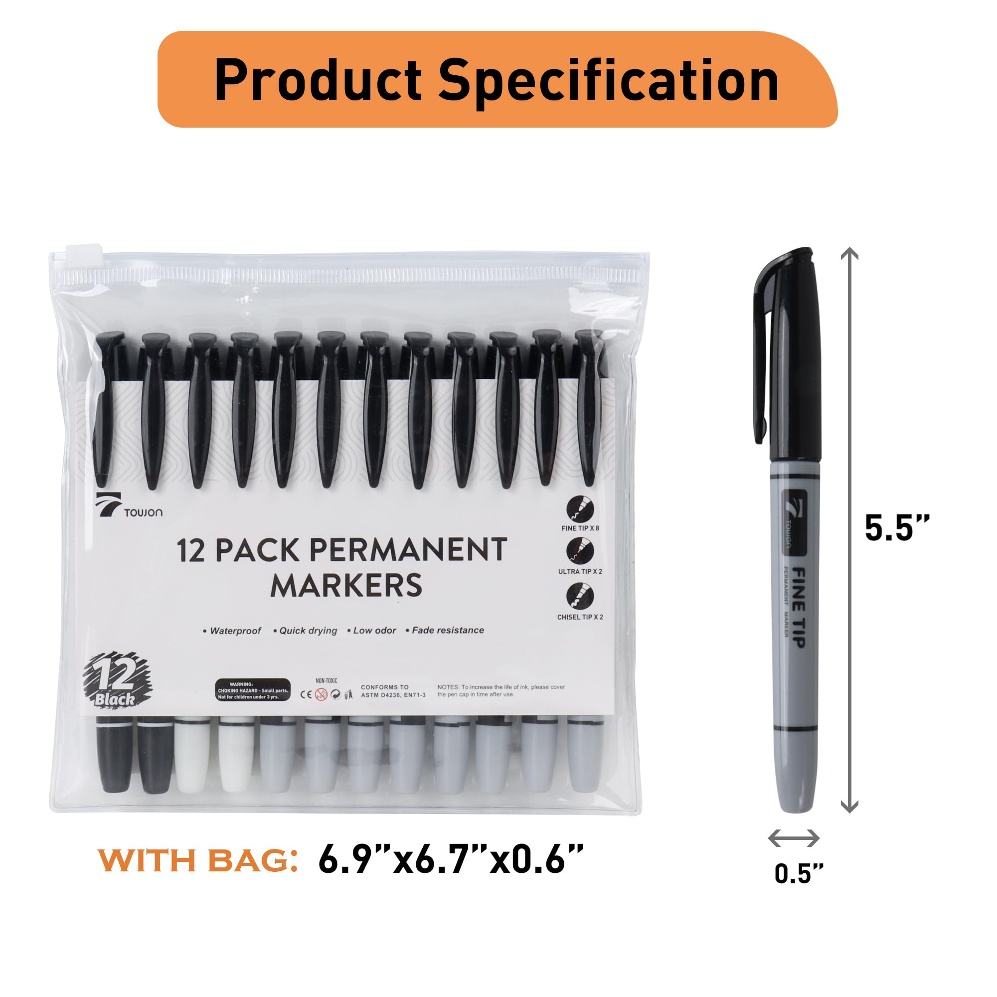180pk Permanent Markers Bulk Set - Fine Point Black & Red Waterproof Pens