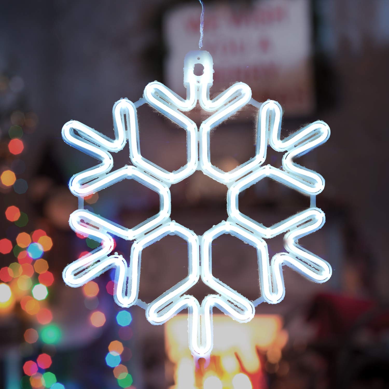 SALCAR Flocon de neige lumineux néon, 40 cm, panneau LED, guirlande lumineuse décorative pour Noël
