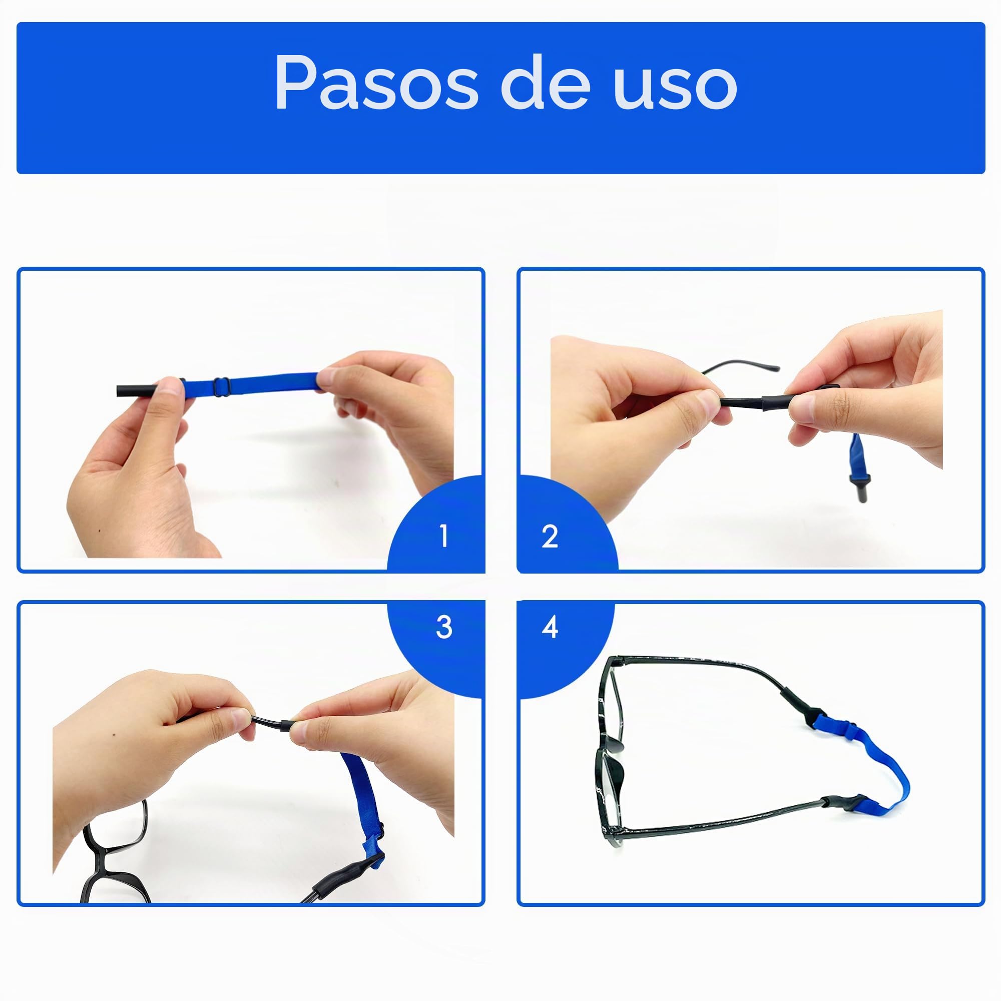 4 piezas Correa Anteojos Ajustables para Anteojos Sol anteojos de sol cadena Poliéster Gris Negro Naranja Azul Diámetro del agujero 5mm Para correa de gafas de sol deportivas para niños