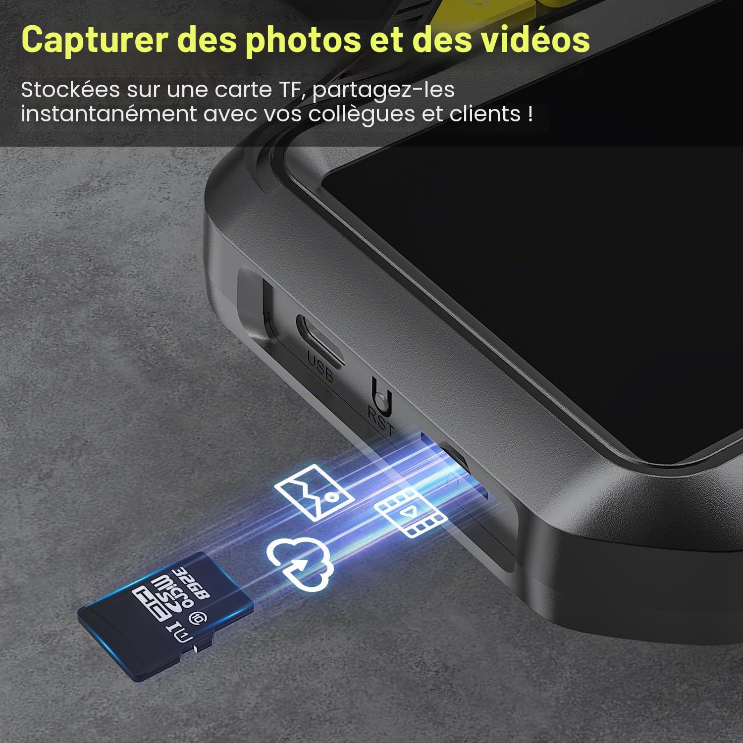 Caméra Endoscopique Manuelle à Double Objectif, écran IPS de 5,0" Endoscope, caméra d'inspection Industrielle HD 1080p avec 8 LED, sonde endoscopique étanche IP67 avec câble de 5 m