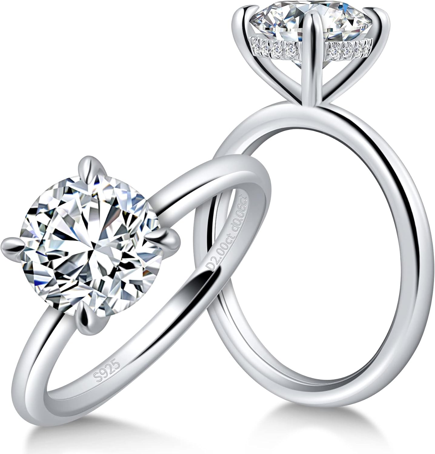 Ladylike 2 Carat Moissanite Rings for Women 925 Sterling Silver Round Solitaire Engagement Ring Promise Anniversary Wedding Rings for Her