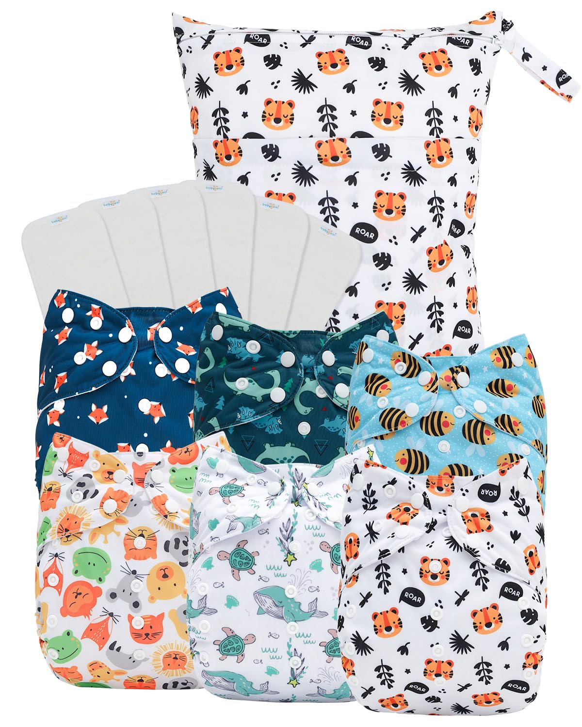 Photo 1 of babygoal Large Cloth Diapers Pack of 13 for 3-5 Year Toddlers, Cloth Diaper Covers 6 Pack with 6pcs Inserts and Wet Bag, Reusable Washable & Waterproof