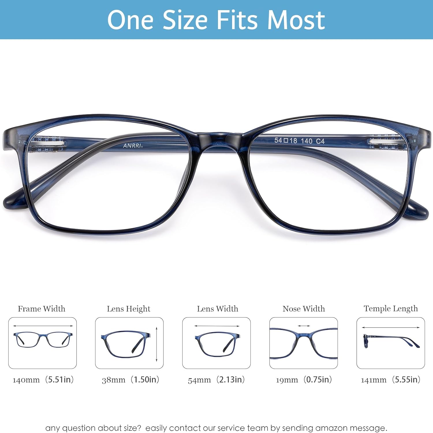 ANRRI Non Prescription Glasses for Men Clear Lens Classic Square Blue Frame Eyewear Women