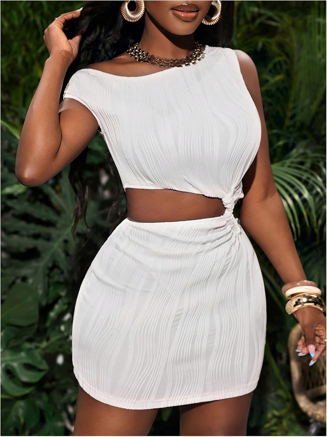 SOLY HUX Women's Summer Dresses Textured Cutout Sleeveless Bodycon Party Mini Dress - Image 2