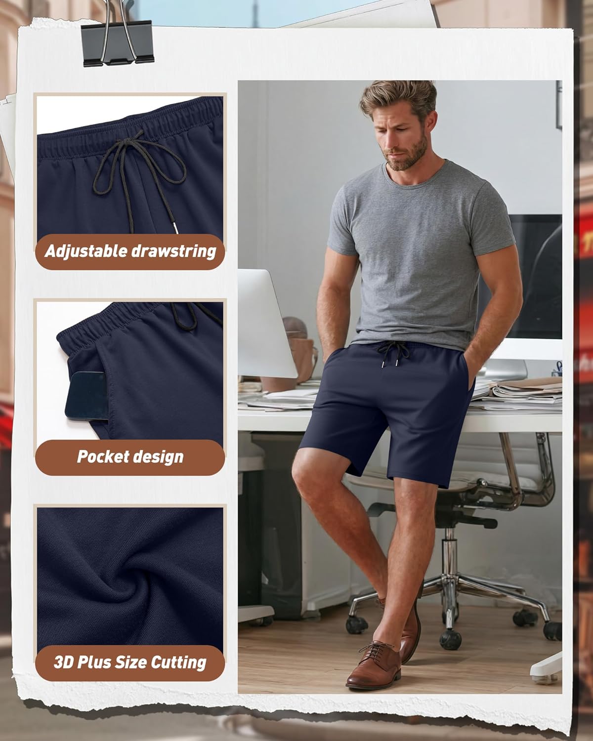 3 Pack Men's Big and Tall Shorts Drawstring Plus Size Basic Casual Summer Bermuda Sweat Shorts with Pockets